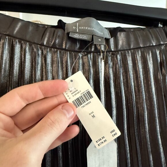 NEW The Isobel Silky Pleated Skirt by Maeve Size Medium Color Black Grey - Picture 4 of 6